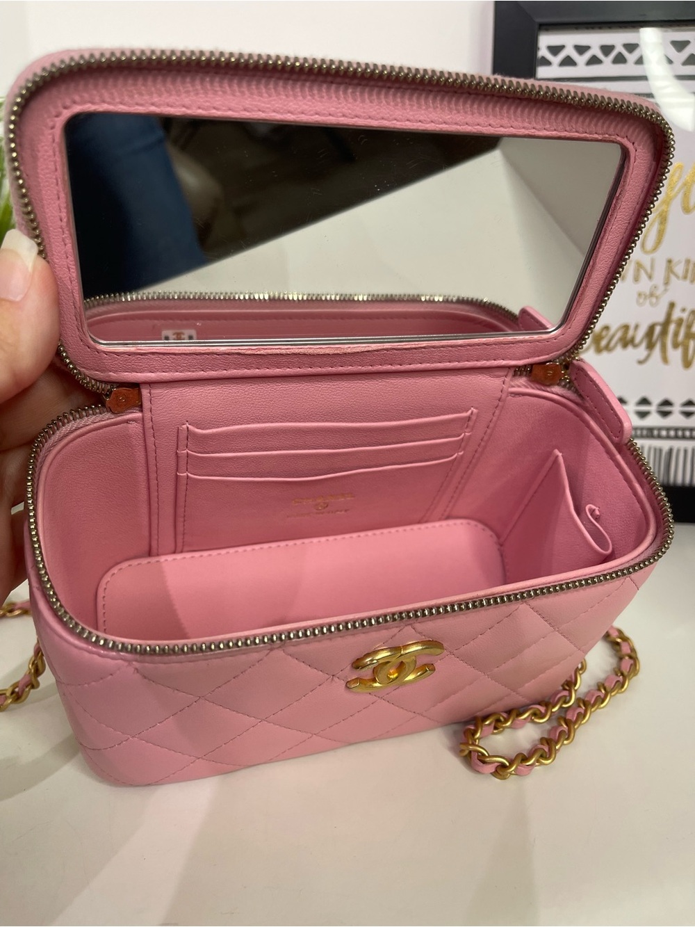 CHANEL Pink Quilted Vanity Crossbody with Gold Chain - Picture 6 of 7
